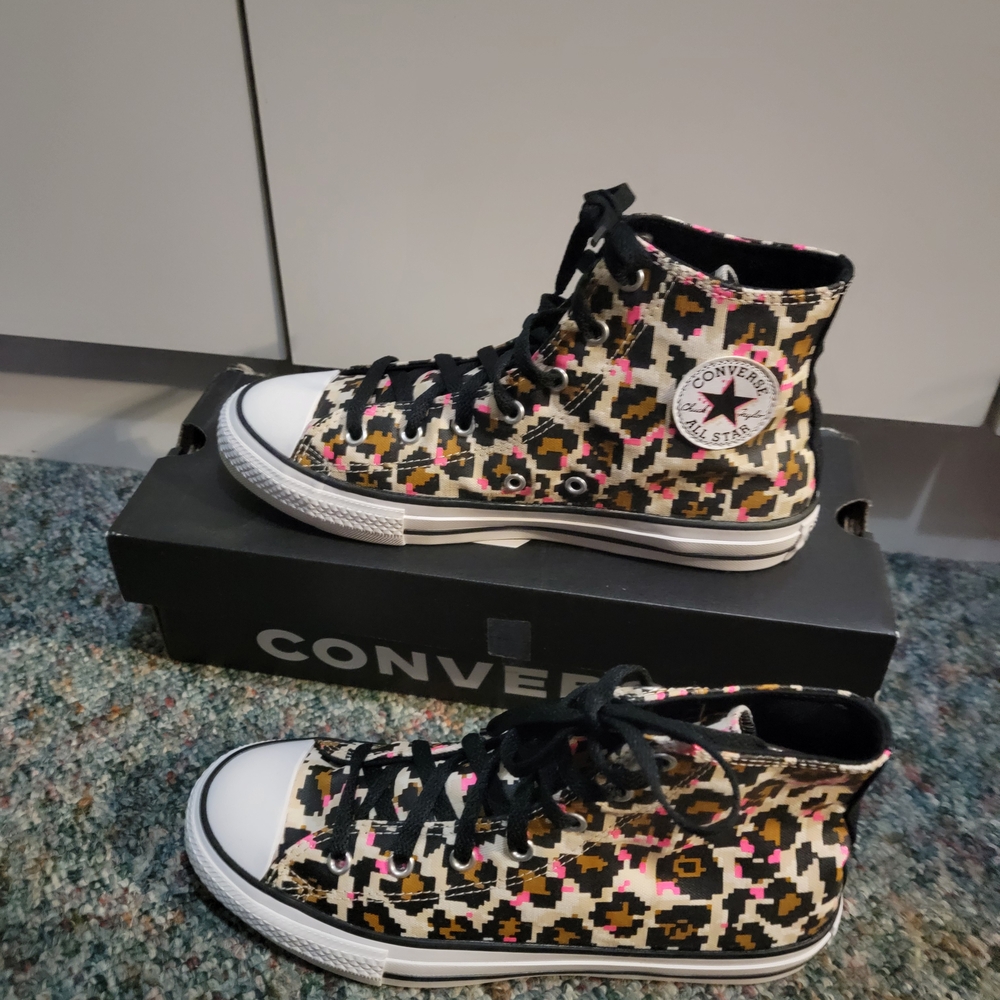 Converse Ctas Leopard High-Top Sneakers - Black and Pink